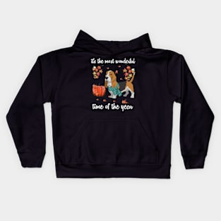 Basset Hound Dog Autumn Fall Most Wonderful Time Maple Gift Kids Hoodie